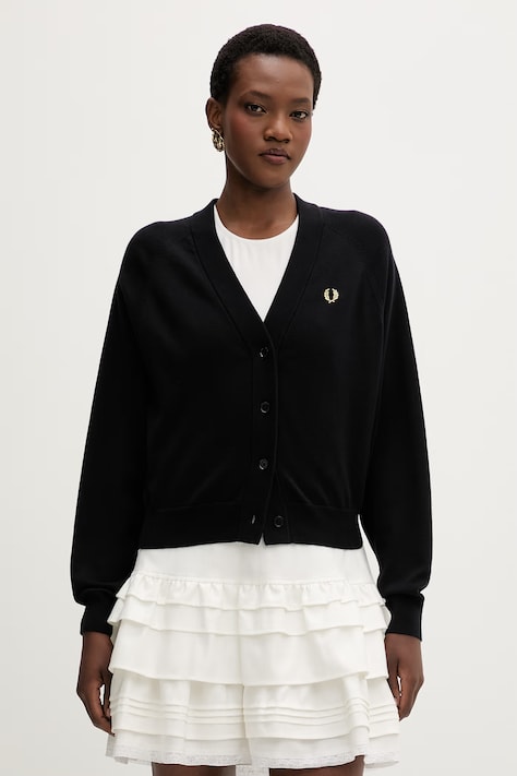 Fred Perry kardigan bawełniany damski kolor czarny lekki K1120