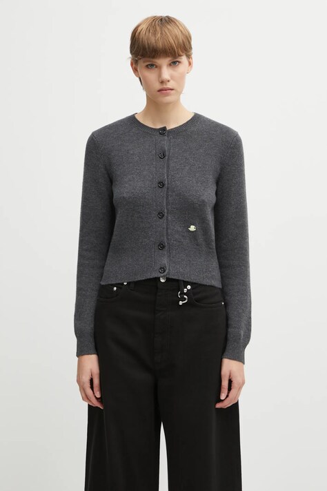 JW Anderson kardigan wełniany Contrast Embroidery Cardigan damski kolor szary KW1447.YN0447