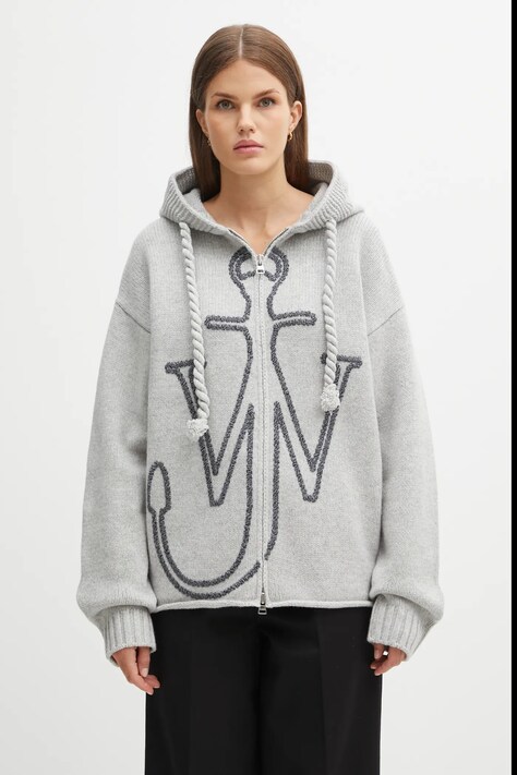 JW Anderson kardigan wełniany Anchor Embroidery Zipped damski kolor szary ciepły KW1499.YN0412