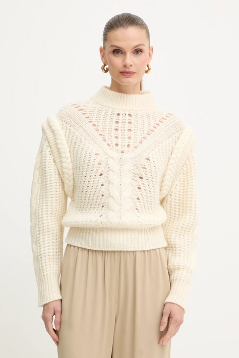 BOSS Orange sweter z dodatkiem wełny damski kolor beżowy 50548951