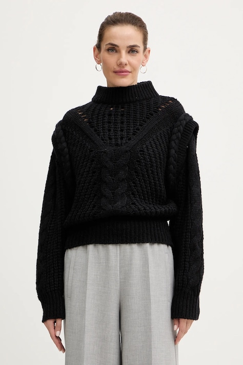 BOSS Orange sweter z dodatkiem wełny damski kolor czarny 50548951