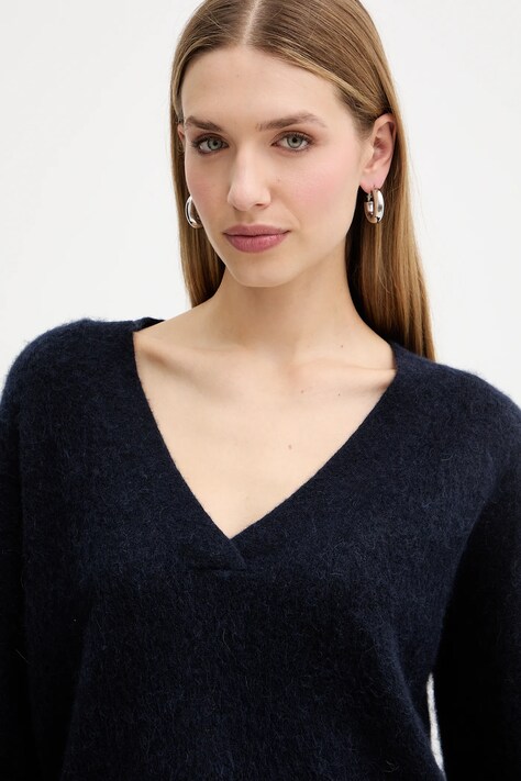 BOSS Orange sweter z dodatkiem wełny damski kolor granatowy 50549185