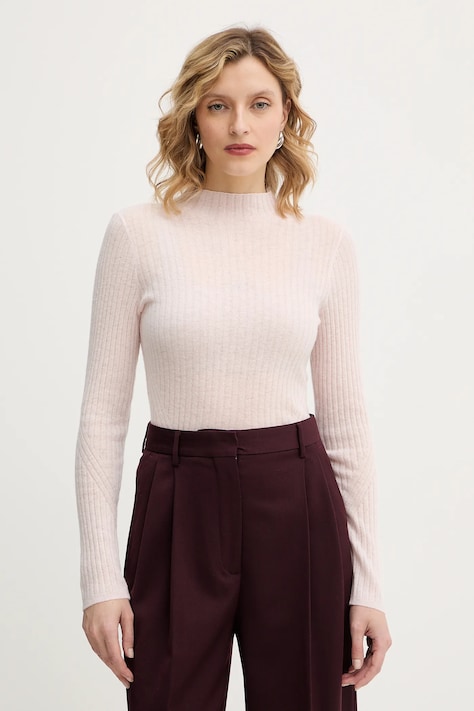 BOSS Orange pulover din amestec de lână culoarea roz, light, cu turtleneck, 50549391