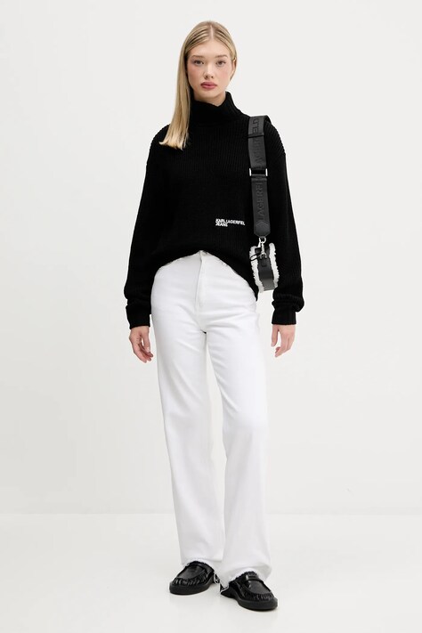 Karl Lagerfeld Jeans pulover de lână culoarea negru, cu guler, A4W18020