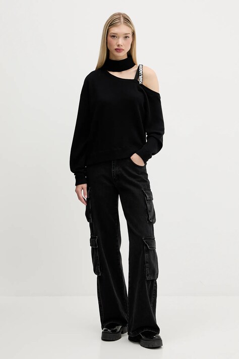 Karl Lagerfeld Jeans pulover de bumbac culoarea negru, cu turtleneck, A4W18019