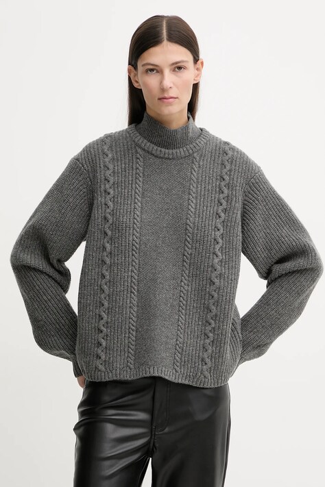 G-Star sweter wełniany 0 damski kolor szary ciepły z golfem D27730.D770