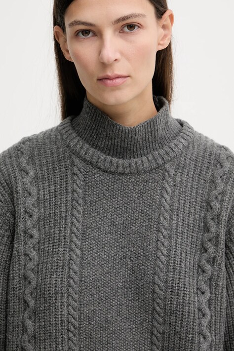 G-Star sweter wełniany 0 damski kolor szary ciepły z golfem D27730.D770