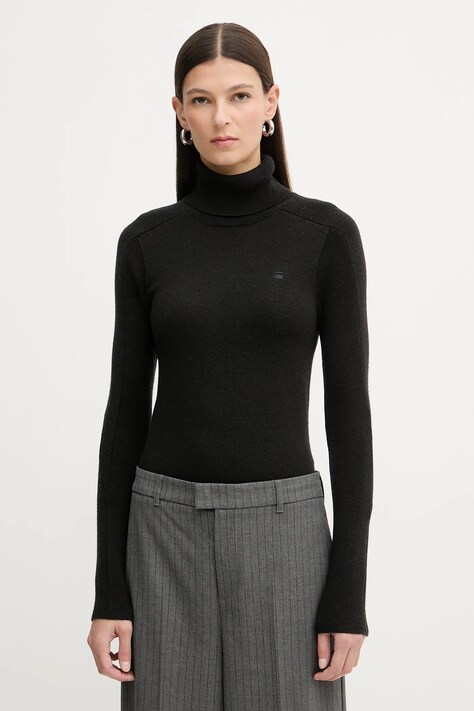 G-Star sweter wełniany 0 damski kolor czarny lekki z golfem D27713.B692