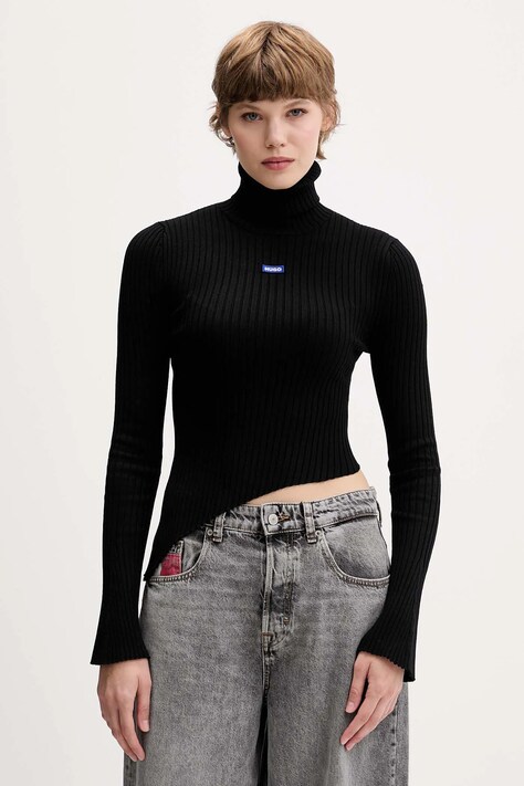 Hugo Blue pulover culoarea negru, light, cu guler, 50548163
