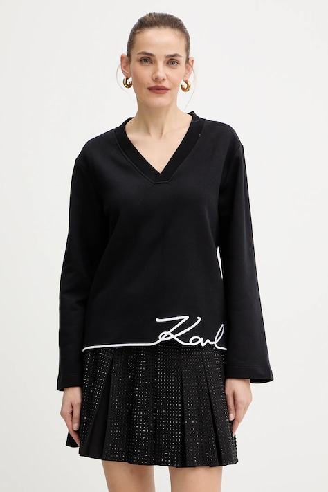 Karl Lagerfeld bluza z bawełną damskie kolor czarny z aplikacją A4W20040