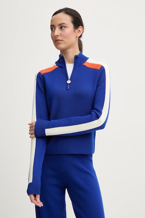 Perfect Moment sweter wełniany La Tour damski kolor niebieski lekki z półgolfem W3001107