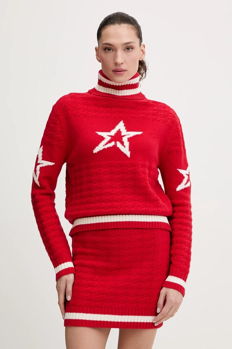 Perfect Moment sweter wełniany damski kolor czerwony z golfem W3001261