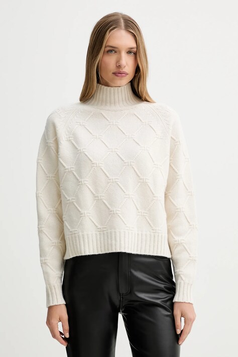 Elisabetta Franchi sweter wełniany damski kolor beżowy z golfem MK55T57E2