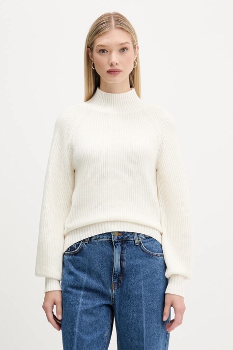 HUGO pulover de lână culoarea bej, cu turtleneck, 50548292