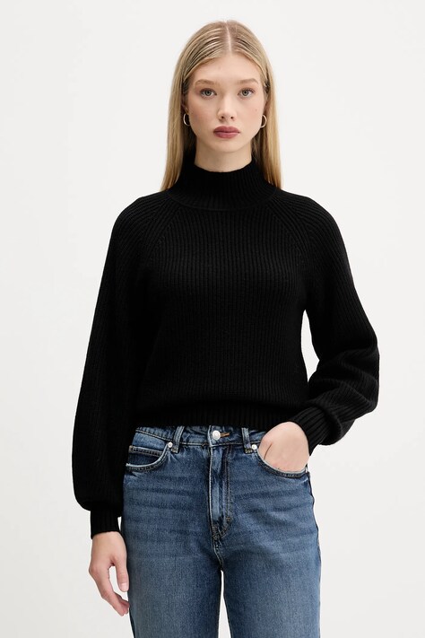 HUGO pulover de lână culoarea negru, cu turtleneck, 50548292