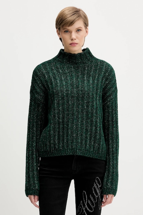 HUGO pulover din amestec de lână culoarea verde, călduros, cu turtleneck, 50550210