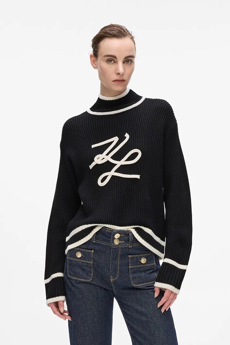 Karl Lagerfeld pulover de lână culoarea negru, cu turtleneck, A4W18051