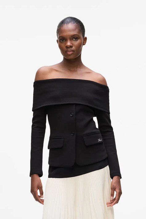 Karl Lagerfeld bluză culoarea negru, uni, A4W20042