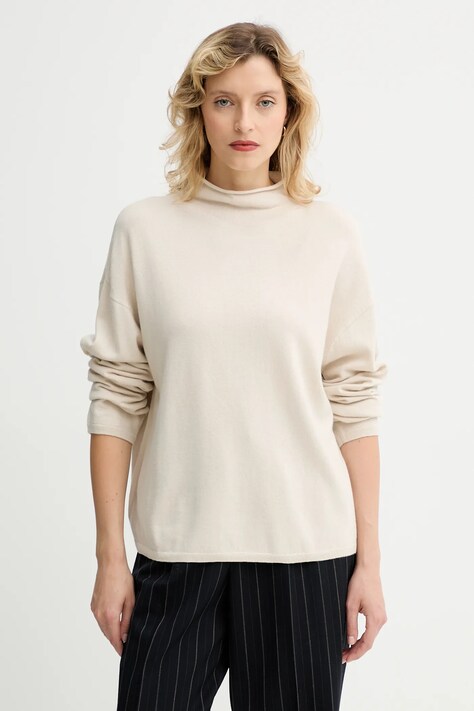 Marc O'Polo sweter z dodatkiem wełny damski kolor beżowy lekki z półgolfem 509511860481