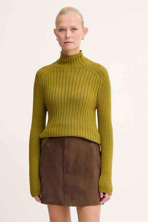 Marc O'Polo sweter bawełniany damski kolor zielony z półgolfem 509605960173
