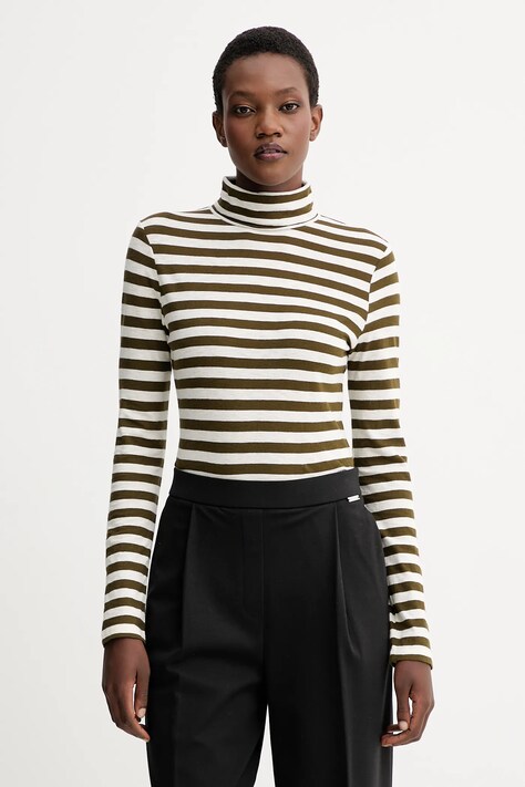Marc O'Polo longsleeve bawełniany kolor zielony z golfem 5000007075