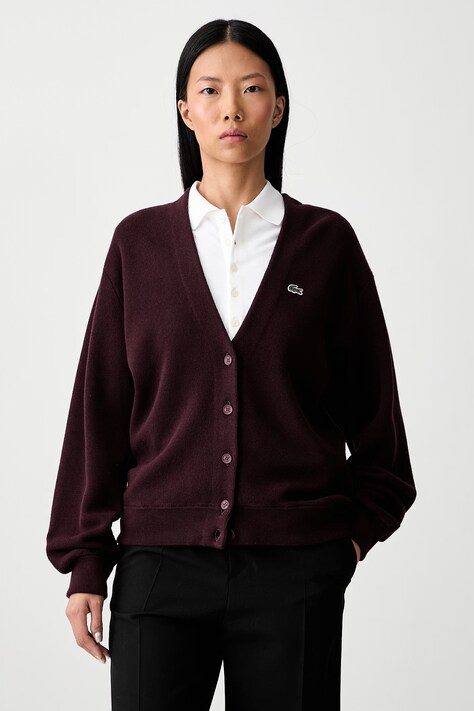 Lacoste kardigan z wełną damski bordowy AF4143