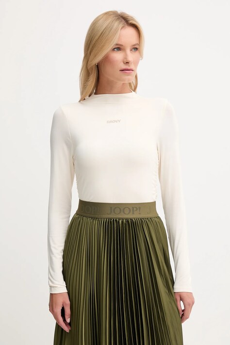 Dkny longsleeve culoarea bej, cu turtleneck, DJ5T1565