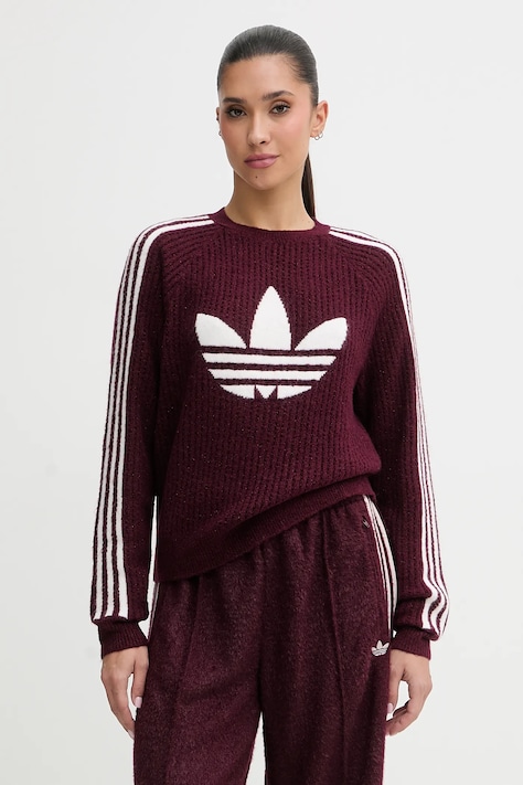 adidas Originals sweter z domieszką wełny damski kolor bordowy lekki KS7805