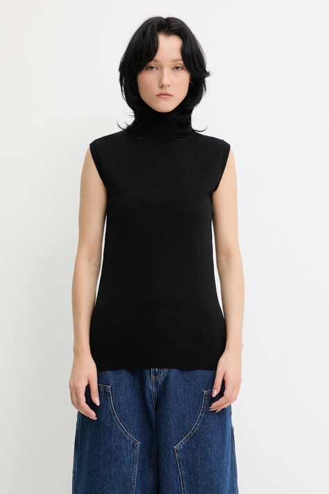 Вълнен елек Sportmax VERTIGO в черно от лека материя с поло 2522366011600