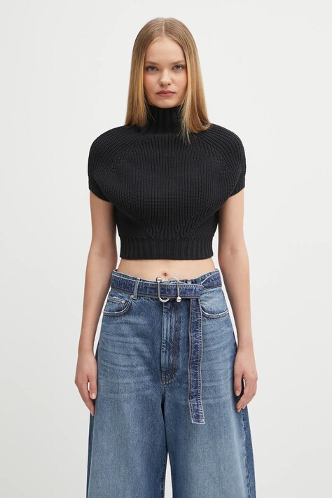 Sportmax sweter FULMINE damski kolor czarny ciepły z półgolfem 2522366031600