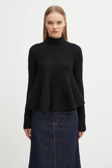 Sportmax sweter wełniany ASTICE damski kolor czarny ciepły z półgolfem 2522366102600