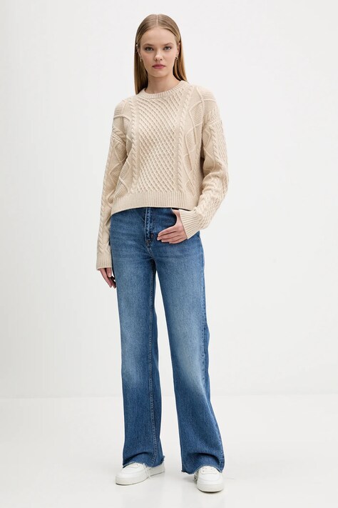 Guess Jeans sweter z dodatkiem wełny damski kolor beżowy lekki W5BR09 Z0561