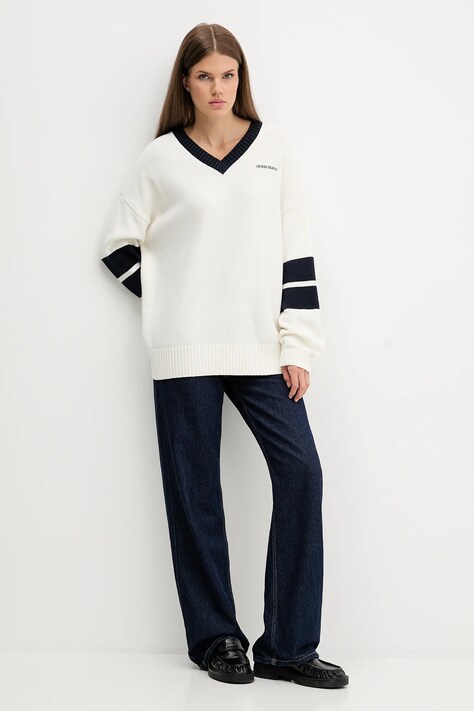 Guess Jeans sweter z dodatkiem wełny damski kolor beżowy W5BR10 Z0561