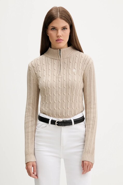 Guess Jeans sweter bawełniany damski kolor beżowy W5BR13 Z3HM1