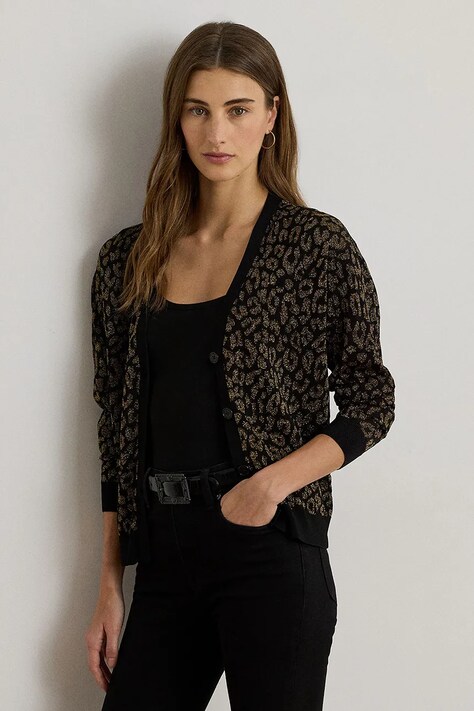Πλεκτή ζακέτα Lauren Ralph Lauren χρώμα: μαύρο, 200979661