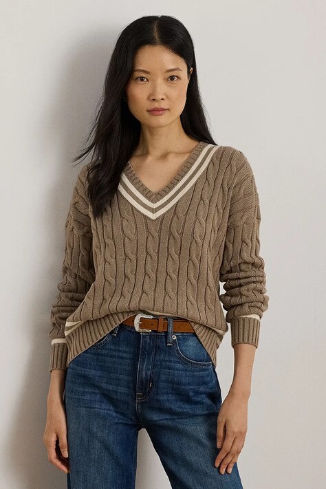 Pamučni pulover Lauren Ralph Lauren boja: bež, 200979662