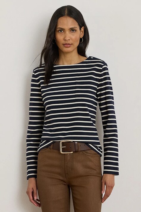 Хлопковый лонгслив Lauren Ralph Lauren цвет синий 200980155