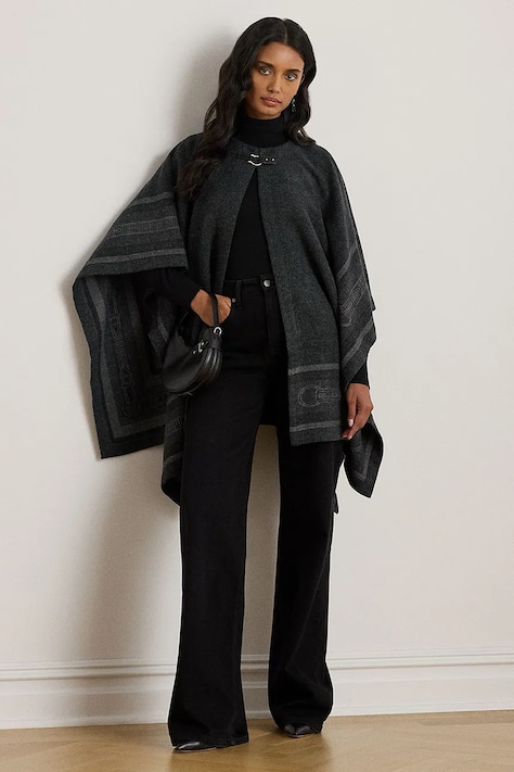 Poncho με προσθήκη μαλλιού Lauren Ralph Lauren χρώμα: μαύρο, 454960134