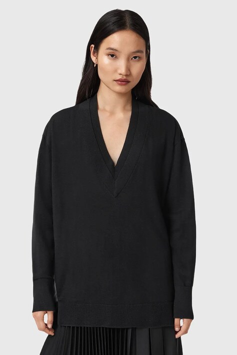 AllSaints sweter z dodatkiem wełny BERN damski kolor czarny lekki W050KD