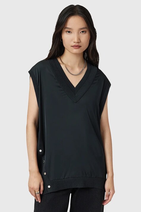 AllSaints kamizelka z dodatkiem wełny BERN damski kolor granatowy lekki W045KD