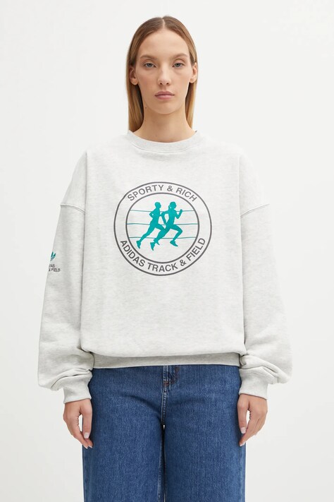 Памучен суичър adidas Originals adidas Originals x Sporty & Rich в сиво с принт KA0719