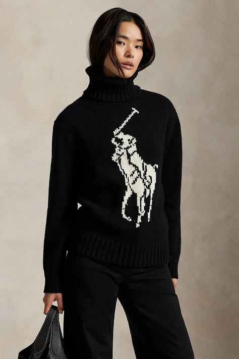 Vlněný svetr Polo Ralph Lauren dámský, béžová barva, s golfem, 211978329