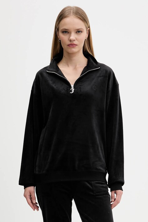 Juicy Couture bluză din velur culoarea negru, uni, JCBAS224810