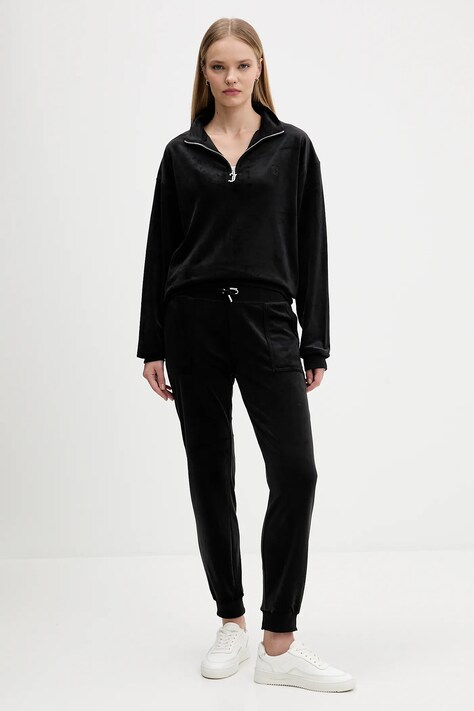 Juicy Couture bluza welurowa damska kolor czarny gładka JCBAS224810