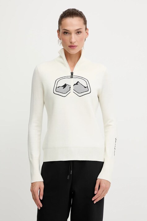 BOGNER Fire+Ice sweter z dodatkiem wełny AZRA damski kolor beżowy lekki z półgolfem 84538499