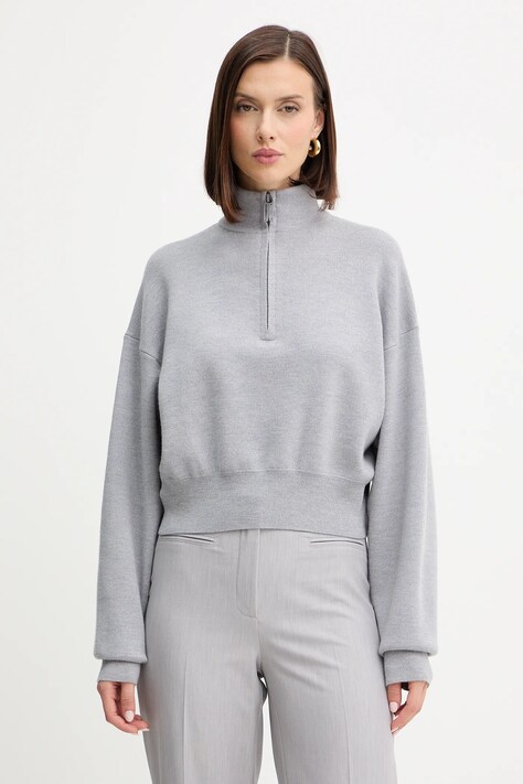 Victoria Beckham sweter z dodatkiem wełny damski kolor szary z półgolfem 1425KJU006610B