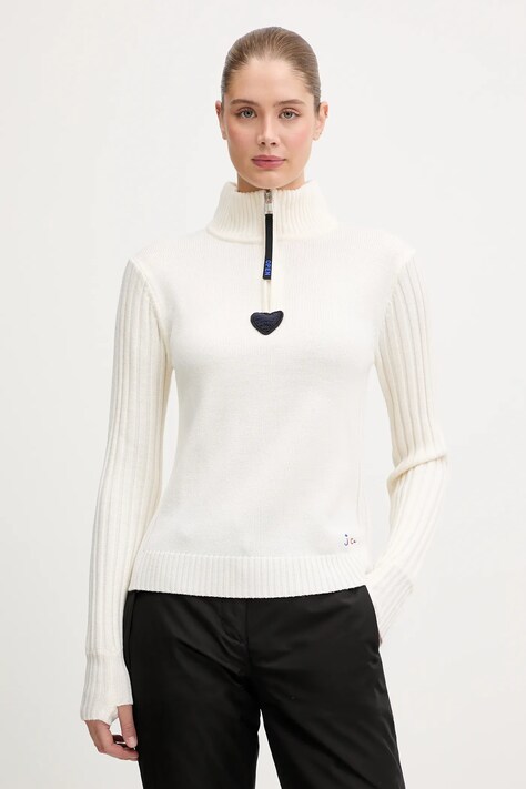 Rossignol sweter wełniany JCC damski kolor beżowy z półgolfem RLOWO03