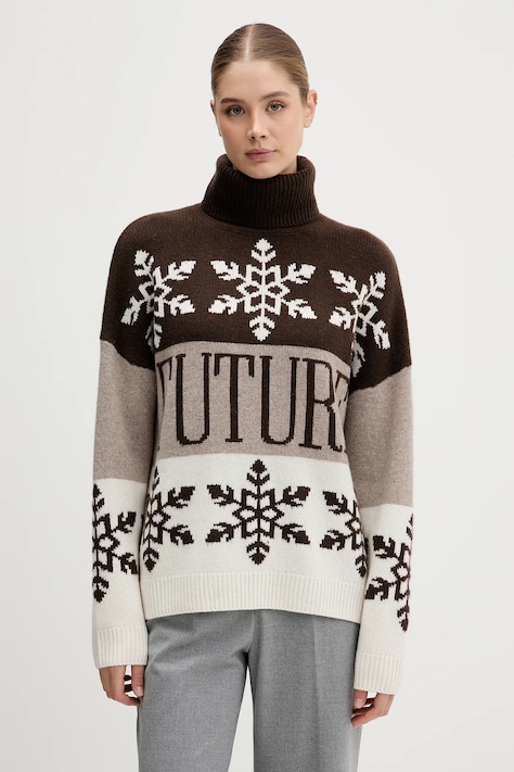 FROM FUTURE sweter kaszmirowy damski kolor brązowy z golfem WPL03334
