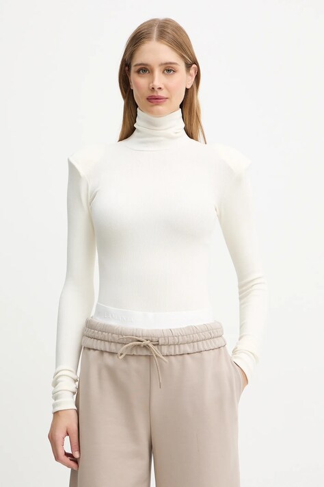 La Mania longsleeve FREJA damski kolor beżowy z golfem FREJA