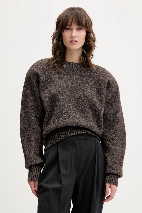 La Mania sweter z dodatkiem wełny THEIA damski kolor brązowy ciepły THEIA